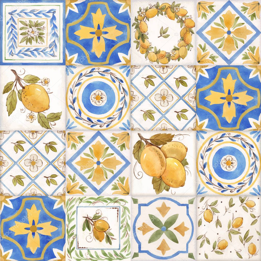 Watercolor ornament square vector pattern