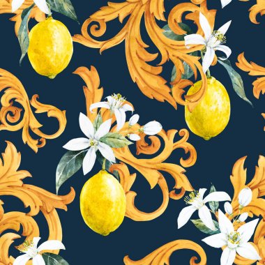 Watercolor lemon seamless pattern clipart