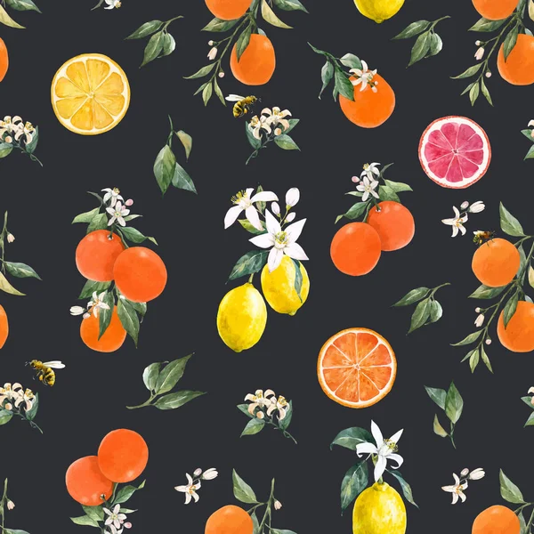 水彩画柑橘系ベクトルパターン — ストックベクタ