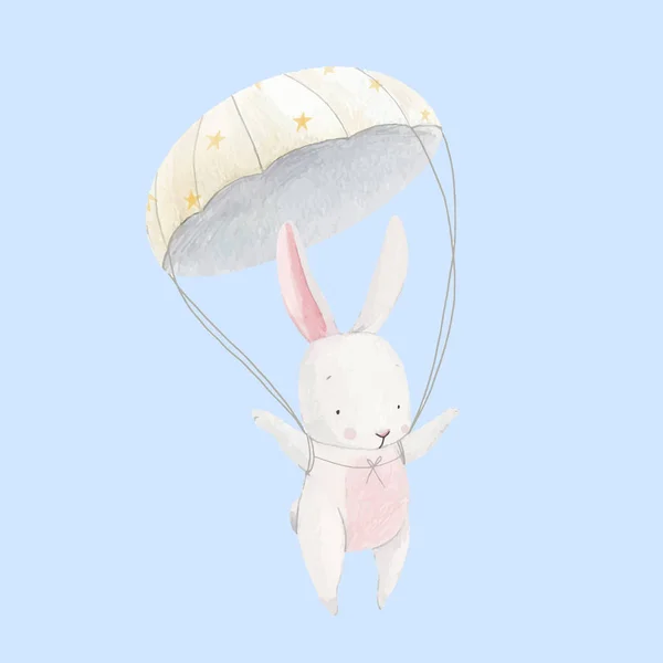 Aquarelle bébé lapin vecteur parachutiste — Image vectorielle