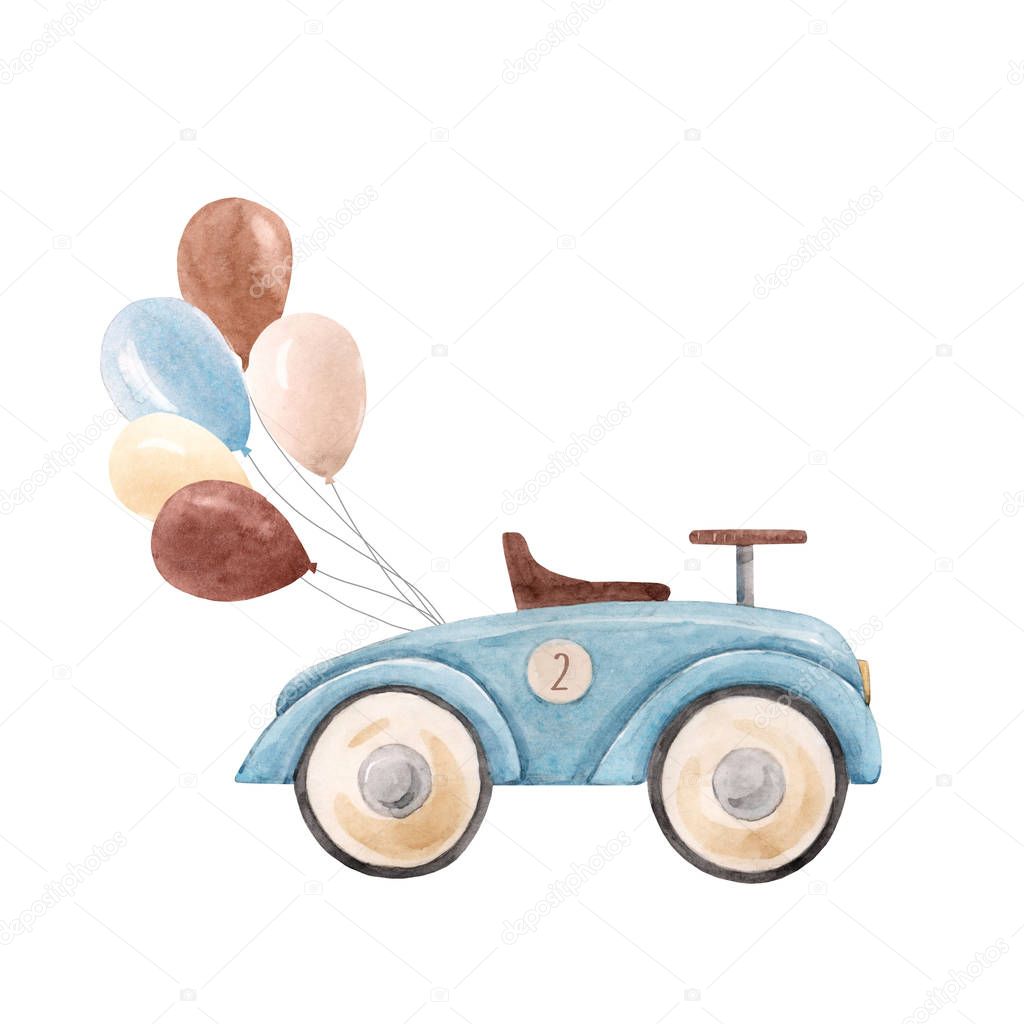 Watercolor baby car illustration