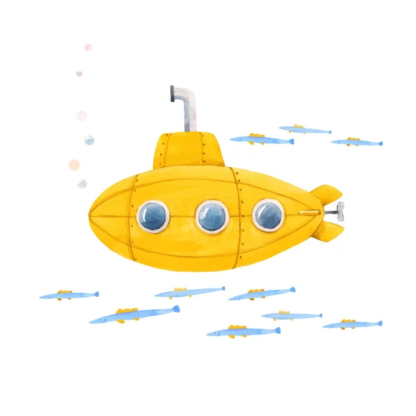 Aquarell U-Boot Vektor Illustration — Stockvektor