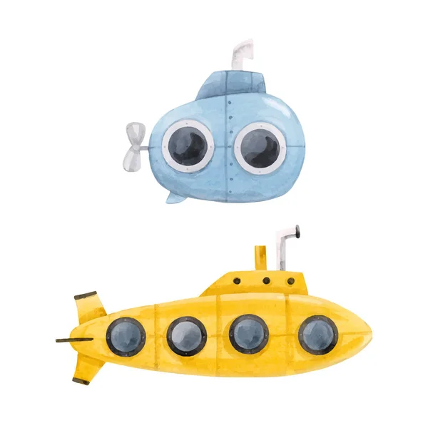 Aquarel onderzeeër vector illustratie — Stockvector