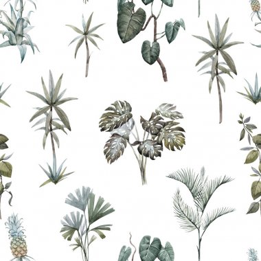 Suluboya çiçek tropik desenli