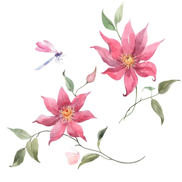 Акварель розовые тропические цветы — стоковое фото