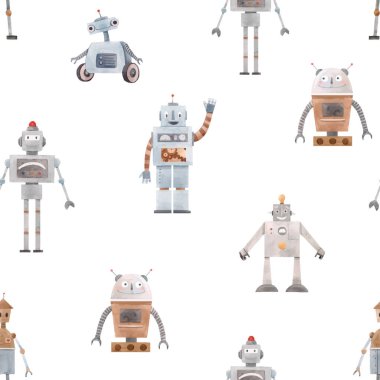 Robotlar ile suluboya vektör bebek deseni