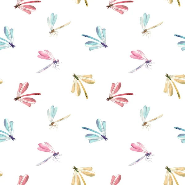 Watercolor dragonfly pattern — Stock Photo, Image