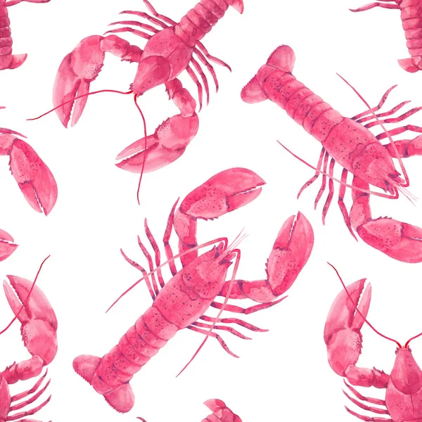 Watercolor sea life lobster pattern — Stock Photo, Image