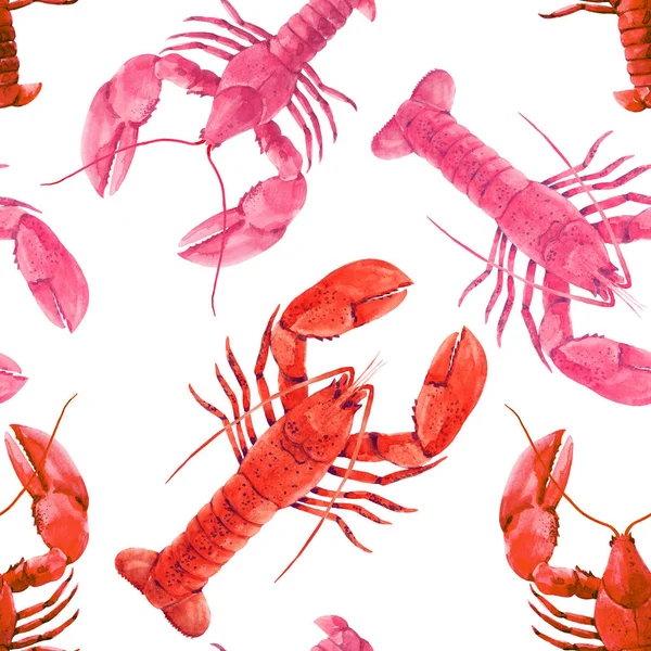 Padrão de lagosta de vida marinha aquarela — Fotografia de Stock