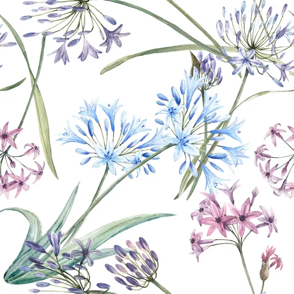 水彩画アリウム花シームレスパターン — ストック写真