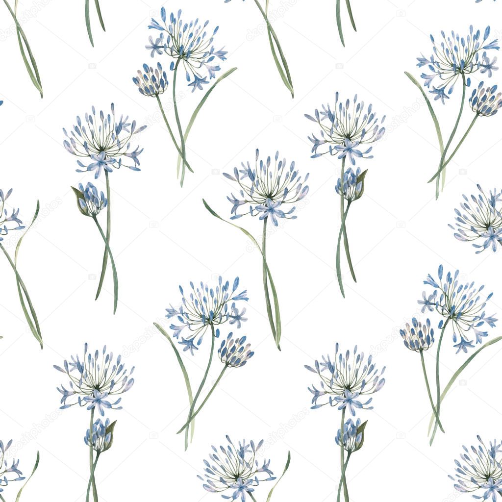 Watercolor allium vector seamless pattern