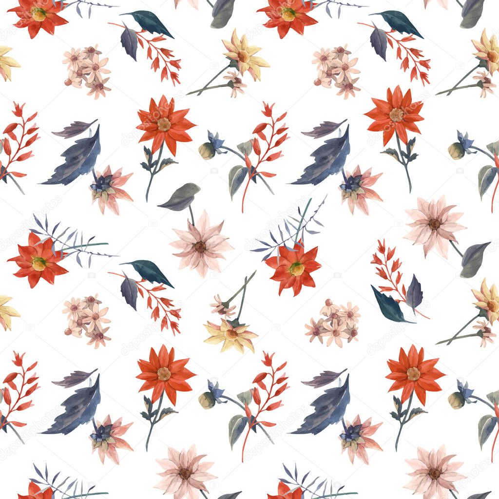 Watercolor floral seamless vector pattern