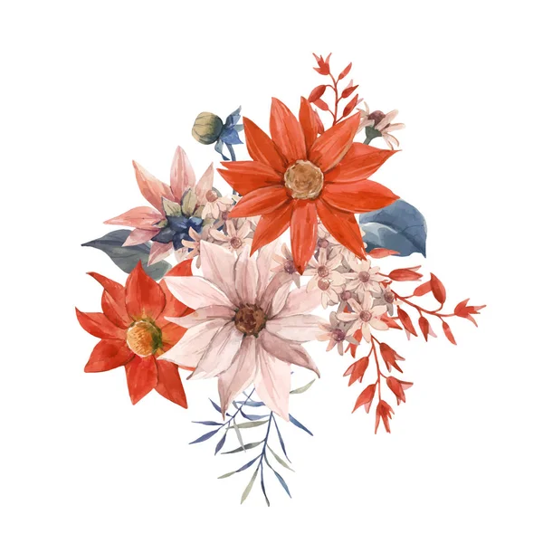 Watercolor floral bouquet vector composition — ストックベクタ