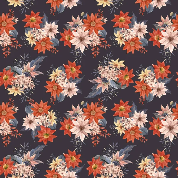 수채화 꽃 원활한 벡터 패턴 — 스톡 벡터