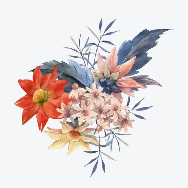 Watercolor floral bouquet vector composition — ストックベクタ