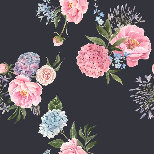 Watercolor floral bouquet seamless vector pattern — ストックベクタ