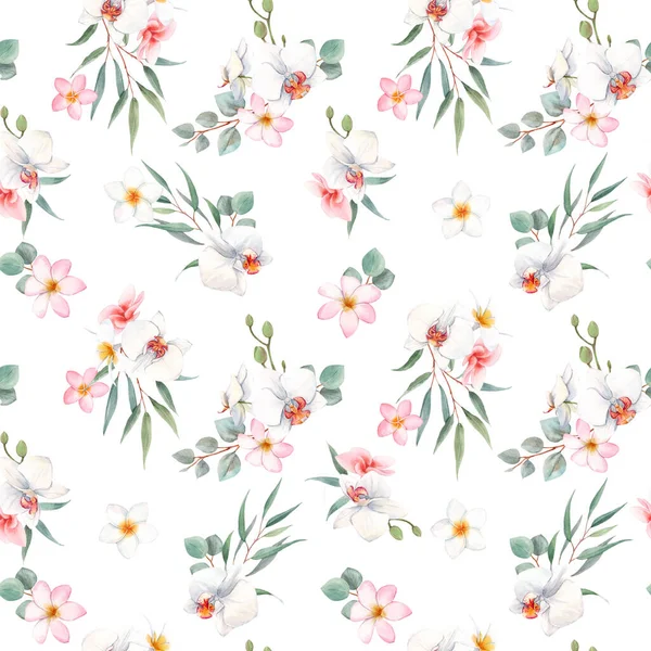 Watercolor orchid white flowers pattern
