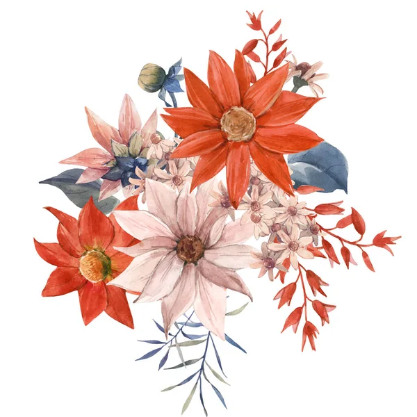 Akvarel květinové kytice složení — Stock fotografie