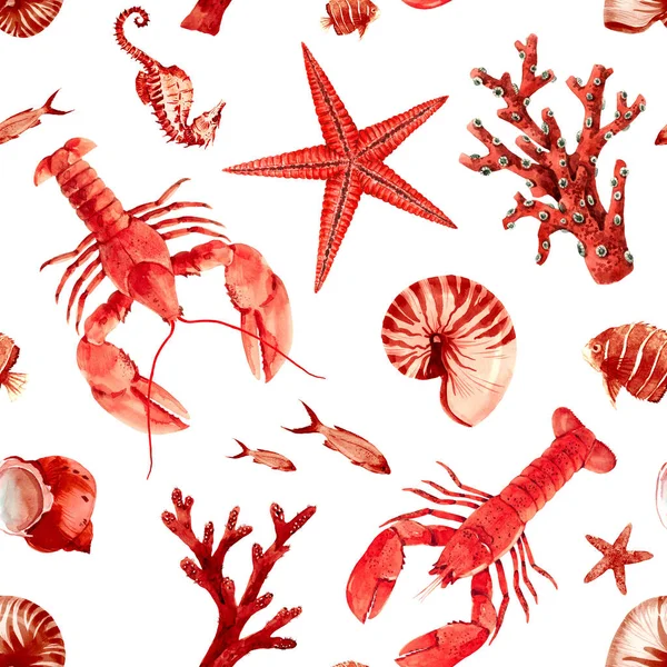 Aquarel zee leven patroon — Stockfoto
