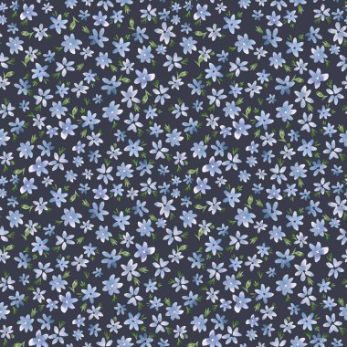 Suluboya, mavi çiçekler ve kusursuz bir desen. Stok illüstrasyonu.