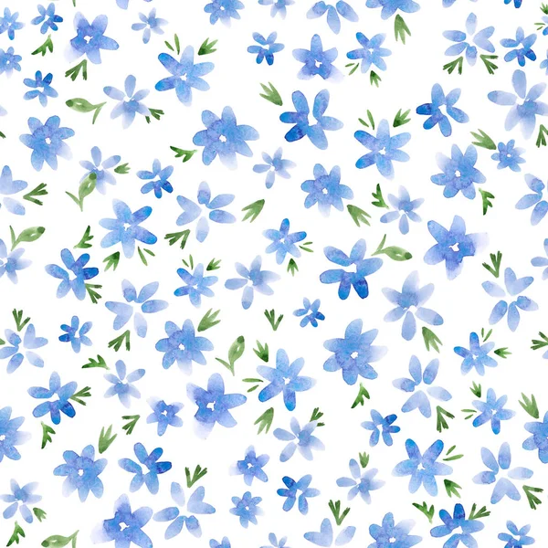 Beau motif sans couture avec aquarelle doux fleurs bleues. Illustration de stock . — Photo