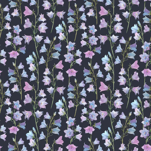 Beautiful seamless pattern with watercolor gentle bluebell flowers. Stock illustration. — Stock Photo, Image