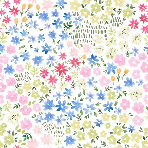 Beautiful seamless floral pattern with watercolor gentle summer colorful flowers. Stock illustration. — Stock Photo, Image