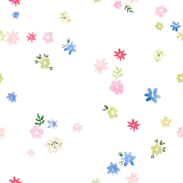 Piękny bezszwowy kwiatowy wzór z akwarelą delikatne lato kolorowe kwiaty. Ilustracja. — Zdjęcie stockowe