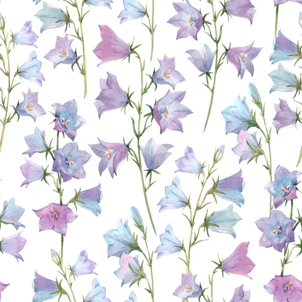 Suluboya, narin BlueBell çiçekleriyle kusursuz bir desen. Stok illüstrasyonu. — Stok fotoğraf