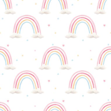 Renkli gökkuşağı ve suluboya desenli güzel bir desen. Stok illüstrasyonu.