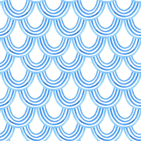 Hermoso patrón inconsútil vector con arcos azules acuarela. Ilustración general . — Vector de stock