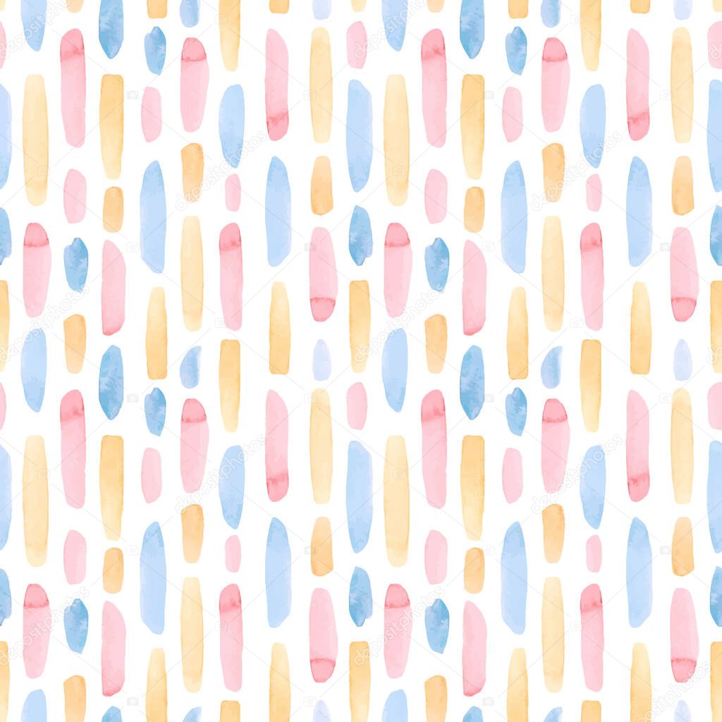 Beautiful vector seamless pattern with watercolor colorful brush strokes. Stock illustration.