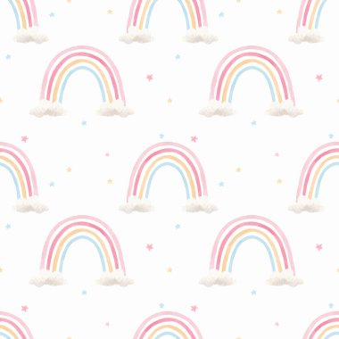 Renkli gökkuşağı ve suluboya desenli güzel vektörler. Stok illüstrasyonu.