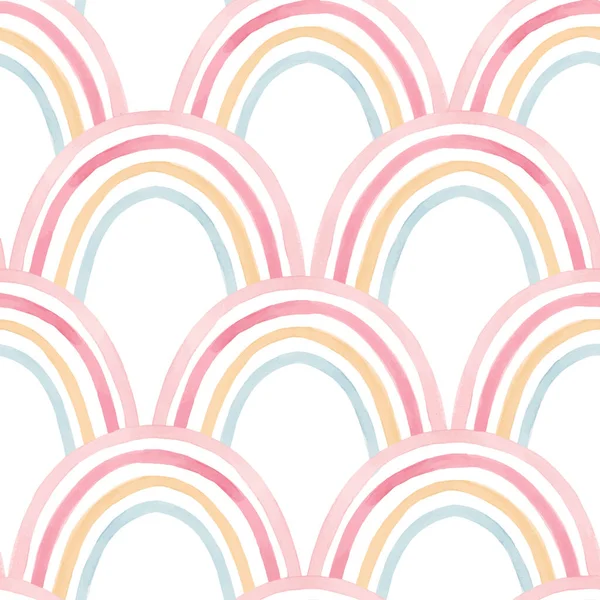 Smukke vektor sømløse mønster med akvarel farverige regnbuer. Aktieillustration. – Stock-vektor