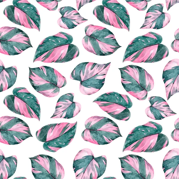 Schöne nahtlose Muster mit Aquarell tropischen Blättern. Archivbild — Stockfoto