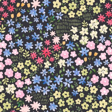 Güzel vektörsüz çiçek desenli suluboya yaz renklerinde çiçekler. Stok illüstrasyonu.