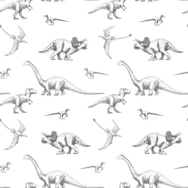 Şirin dinozorları olan kusursuz bir desen. Stok illüstrasyonu.