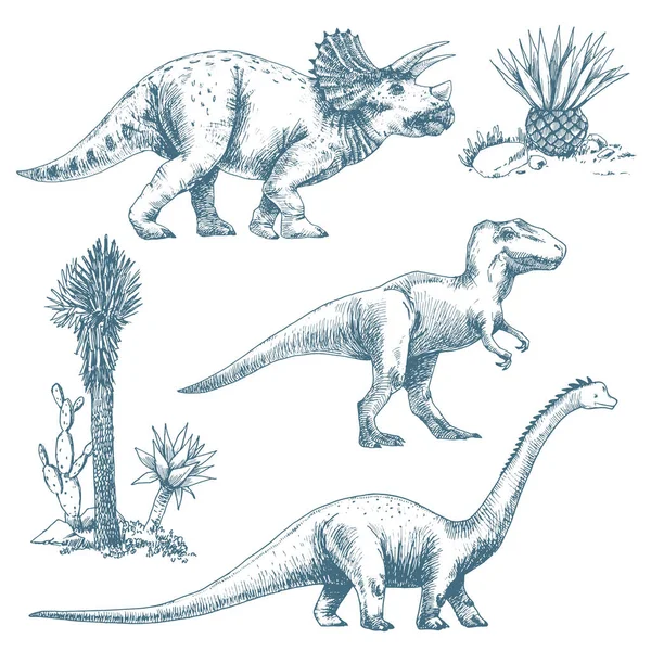 Bellissimo set con simpatiche illustrazioni di dinosauri vettoriali. — Vettoriale Stock