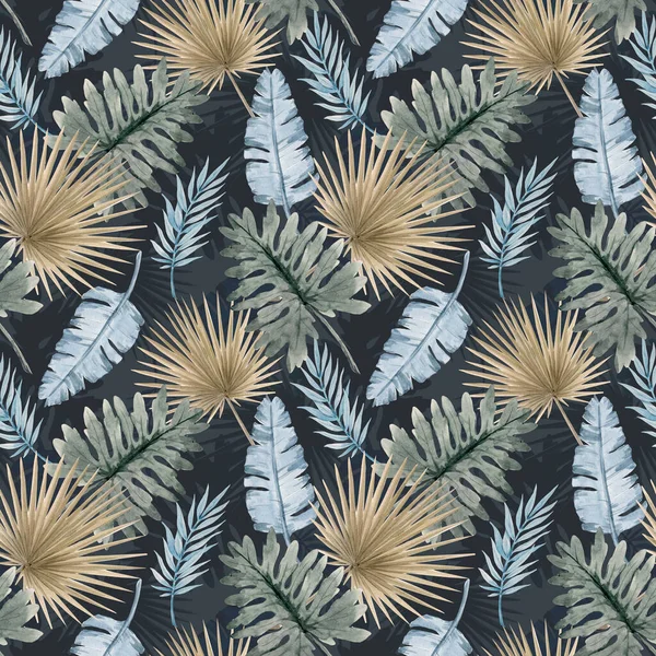 Beautiful seamless pattern with watercolor tropical leaves. Stock illustration — Stock Photo, Image