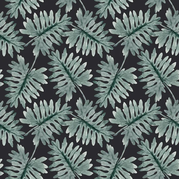 Beau motif sans couture avec des feuilles tropicales aquarelle. Illustration de stock — Photo