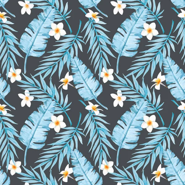 Beau motif sans couture avec des feuilles tropicales aquarelle. Illustration de stock — Photo