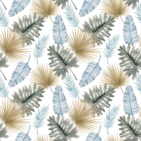 Όμορφη διάνυσμα αδιάλειπτη μοτίβο με υδατογραφία τροπικά φύλλα. Εικονογράφηση αποθέματος — Διανυσματικό Αρχείο