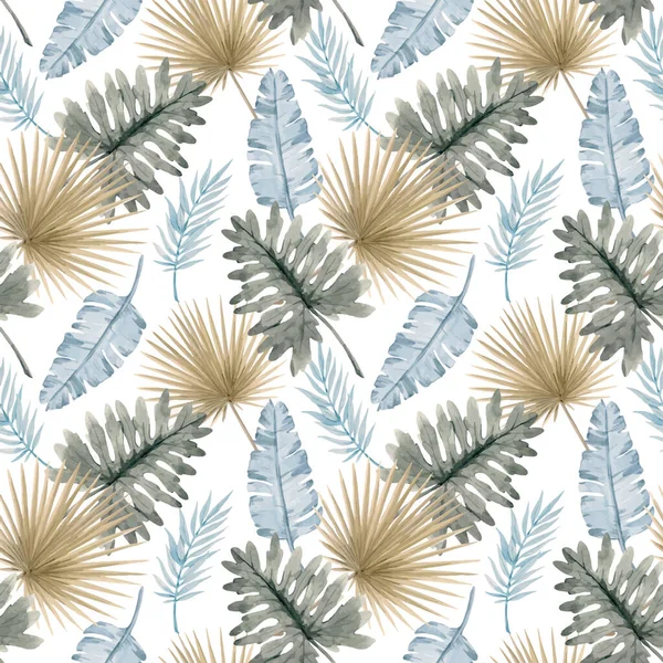 Beautiful vector seamless pattern with watercolor tropical leaves. Stock illustration — Stock Vector