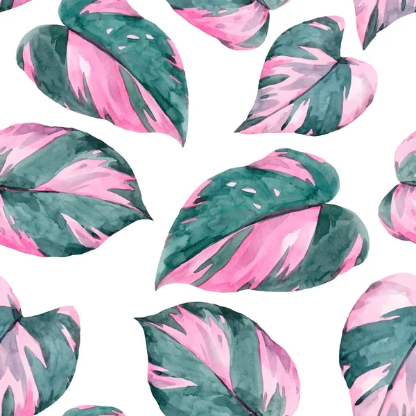 Magnifique motif vectoriel sans couture avec des feuilles tropicales aquarelle. Illustration de stock — Image vectorielle