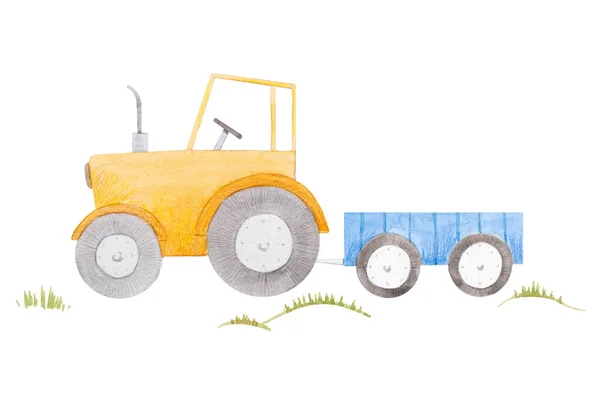 Schöne Aktienillustration mit niedlichen Aquarell Bauernhof Traktor. — Stockfoto