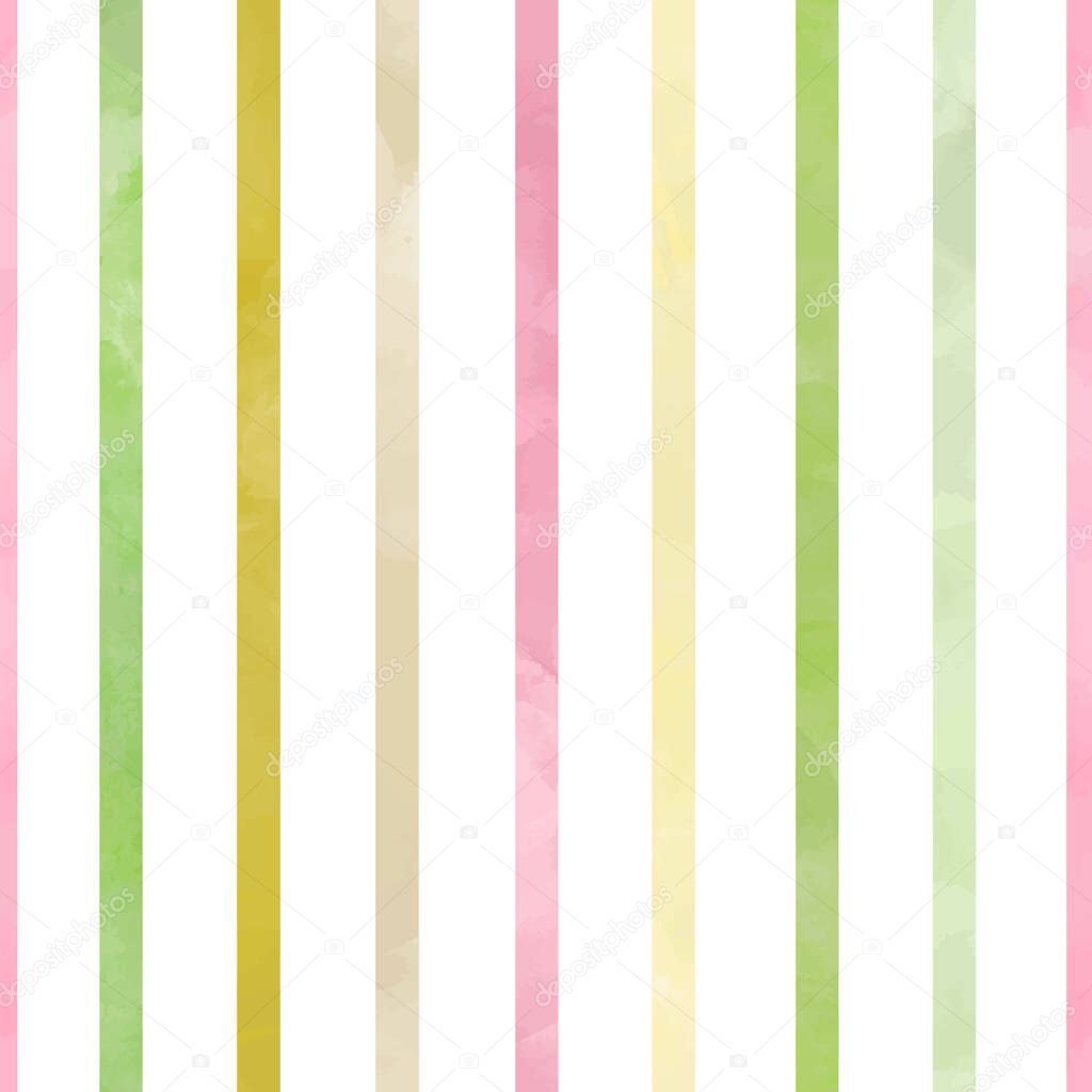 Beautiful vector seamless pattern with watercolor colorful stripes. Stock illustration.