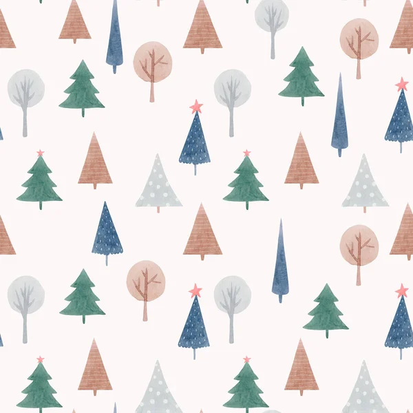 Schöne nahtlose Muster mit niedlichen abstrakten Aquarell-Waldbäumen. Archivbild. — Stockfoto