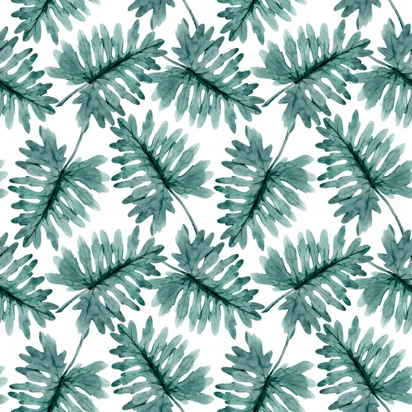 바다없는 아름다운 무늬에 수채류의 열 대 잎 이 있다. 주식 삽화 — 스톡 사진