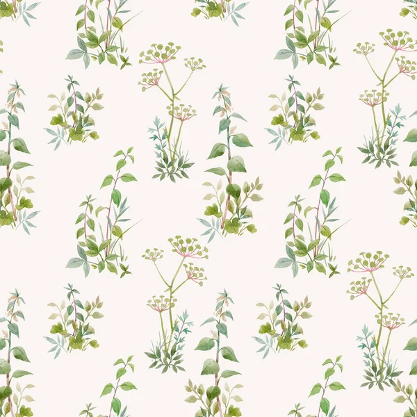 Beautiful seamless floral pattern with watercolor forest plants. Stock illustration. — Stock Photo, Image