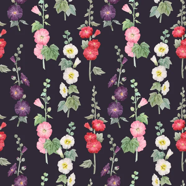 Beau motif floral sans couture avec des fleurs de mauve d'été aquarelle. Illustration de stock. — Photo